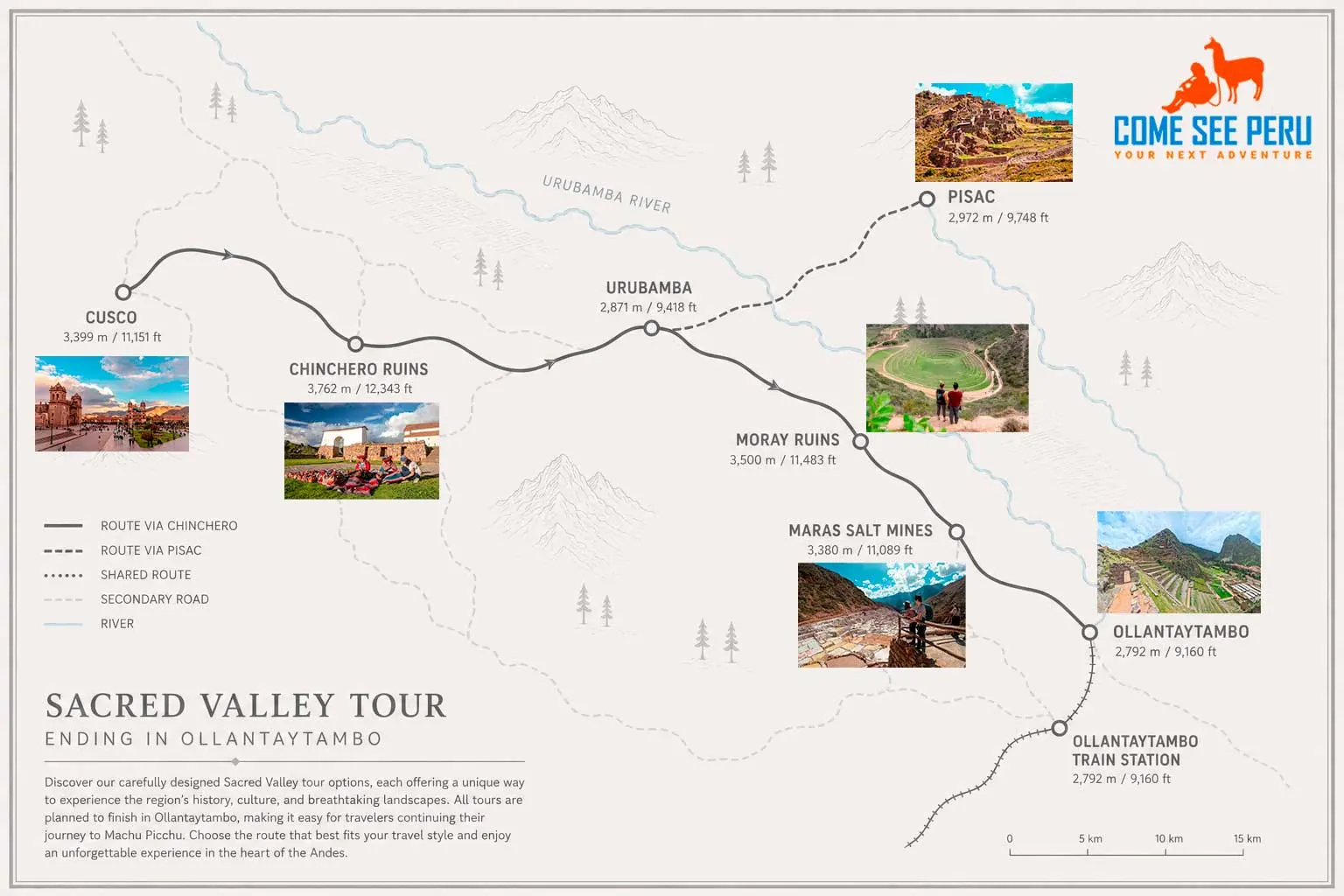 Sacred Valley Tour from Cusco to Ollantaytambo Map